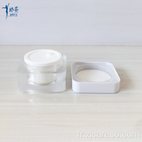 Pot cosmétique acrylique carré blanc givré 50g